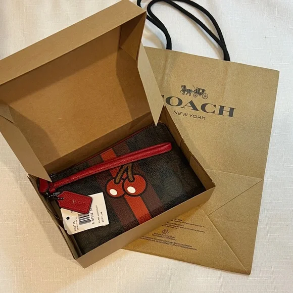 Coach Pac-Man PACMAN Signature Cherries Cherry Corner Zip Wristlet Wallet NWT - Picture 7 of 8